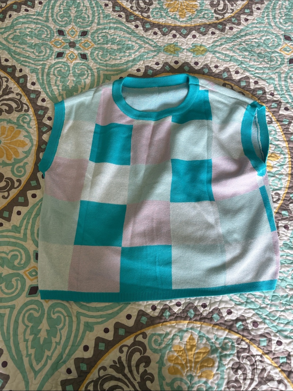 Women’s ' Aqua & Light Pink Checker Knit Tank Top